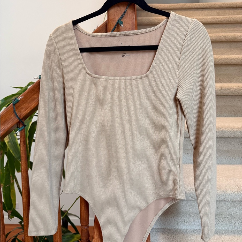 Target Cream Ribbed Long Sleeve Bodysuit